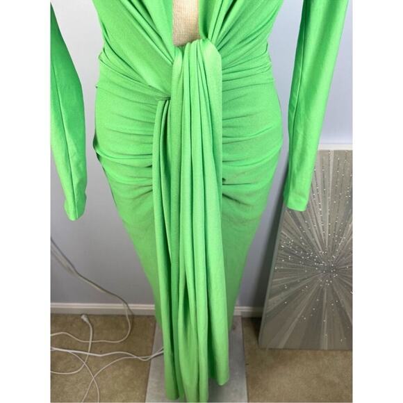 Solace London Lorena Draped Front Deep V Bright Green Midi Dress Size 6 - Picture 5 of 8